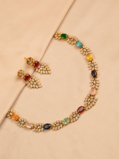 Royal Navaratna Necklace Set with American Diamonds