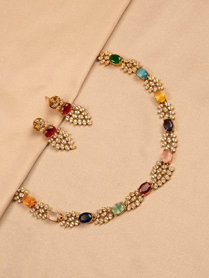 Royal Navaratna Necklace Set with American Diamonds