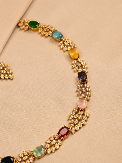 Royal Navaratna Necklace Set with American Diamonds