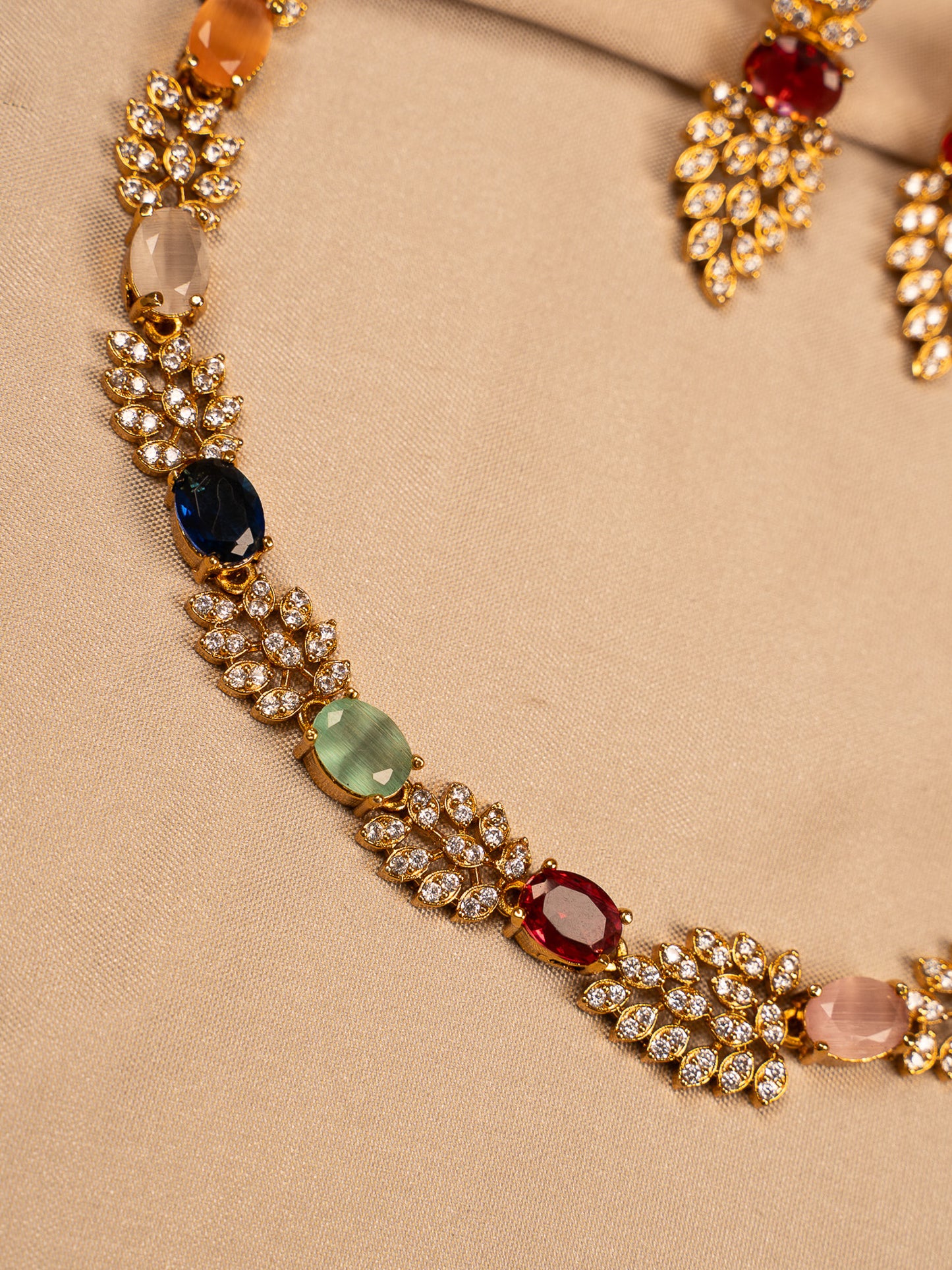 Royal Navaratna Necklace Set with American Diamonds