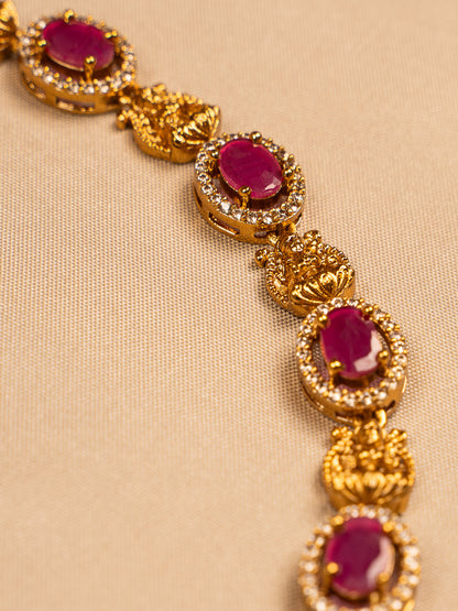 Regal Ruby Oval Necklace Set with Textured Gold Links