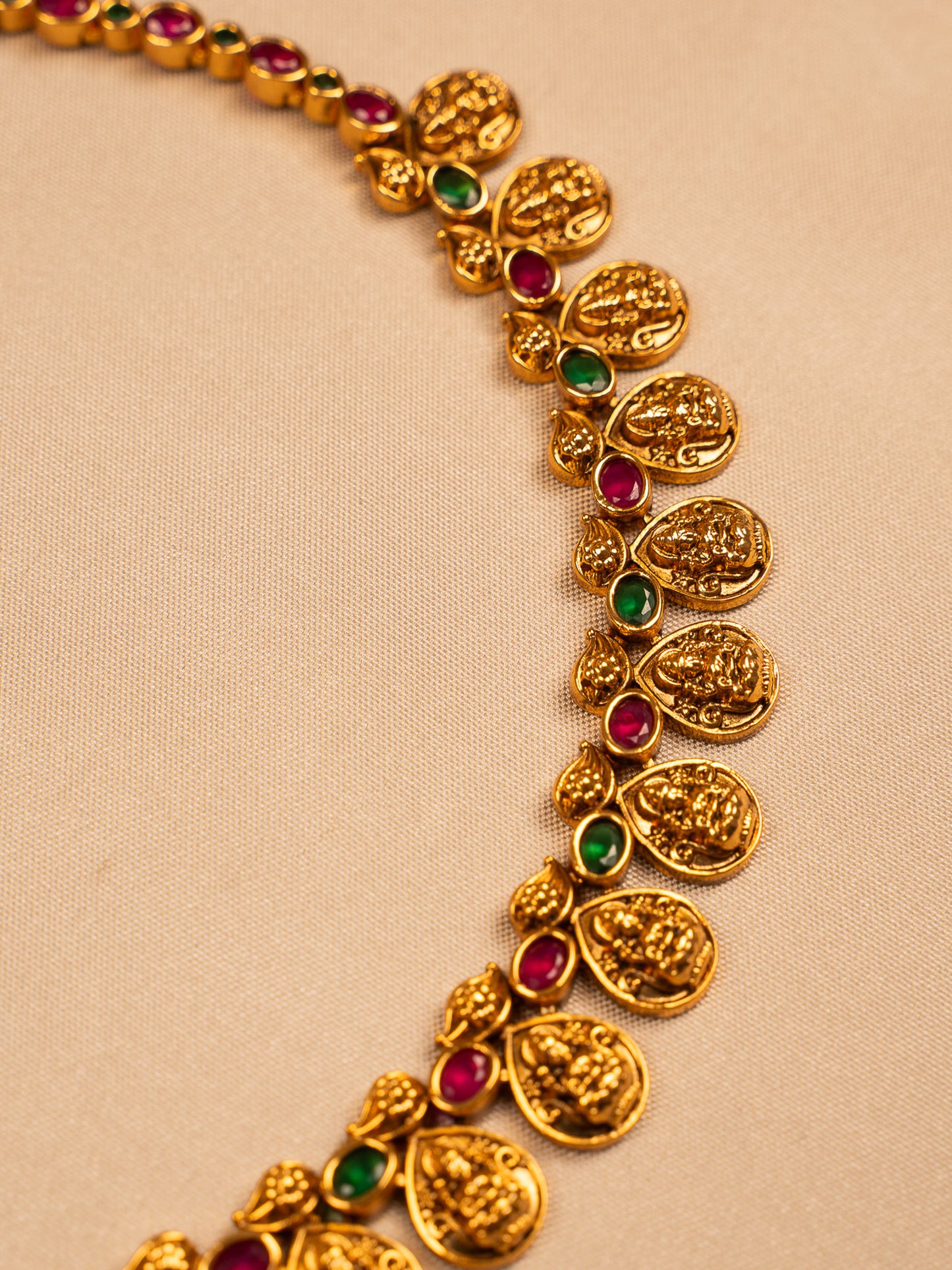 Antique Temple Coin Necklace Set with Ruby & Emerald Accents