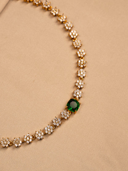 Elegant Floral CZ Necklace Set with Emerald Green Stones