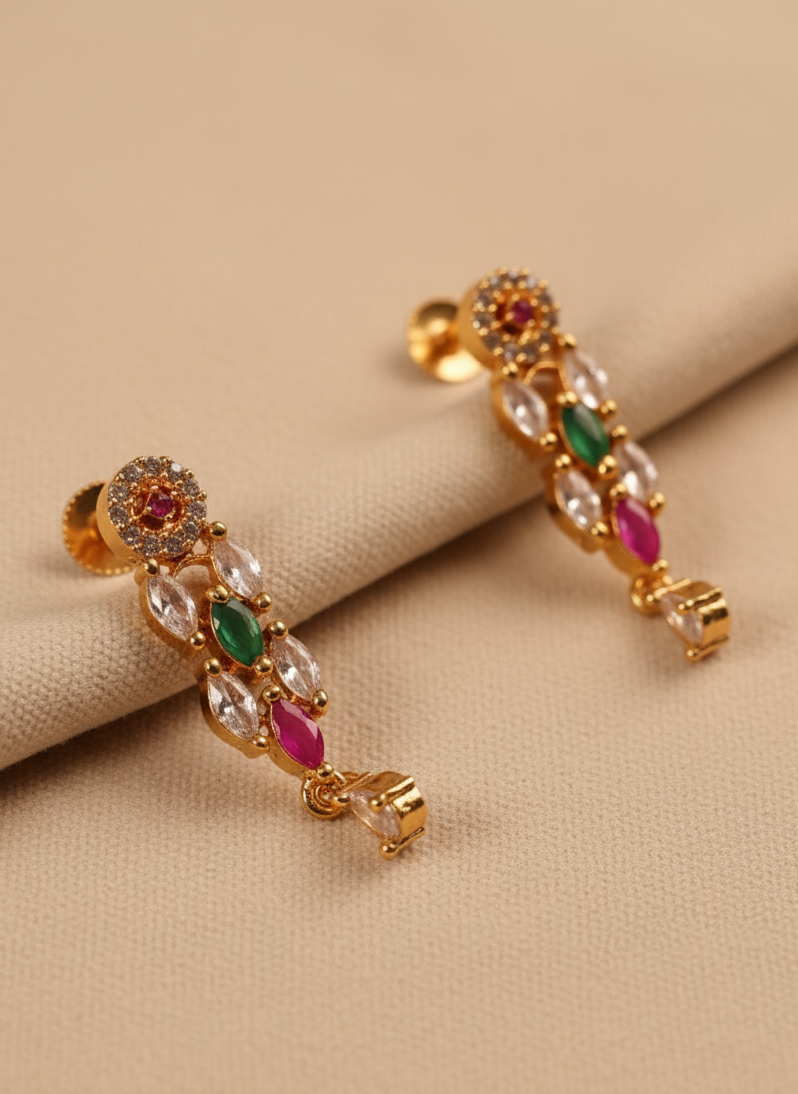 Elegant Red & Green Stone Necklace Set with Earrings