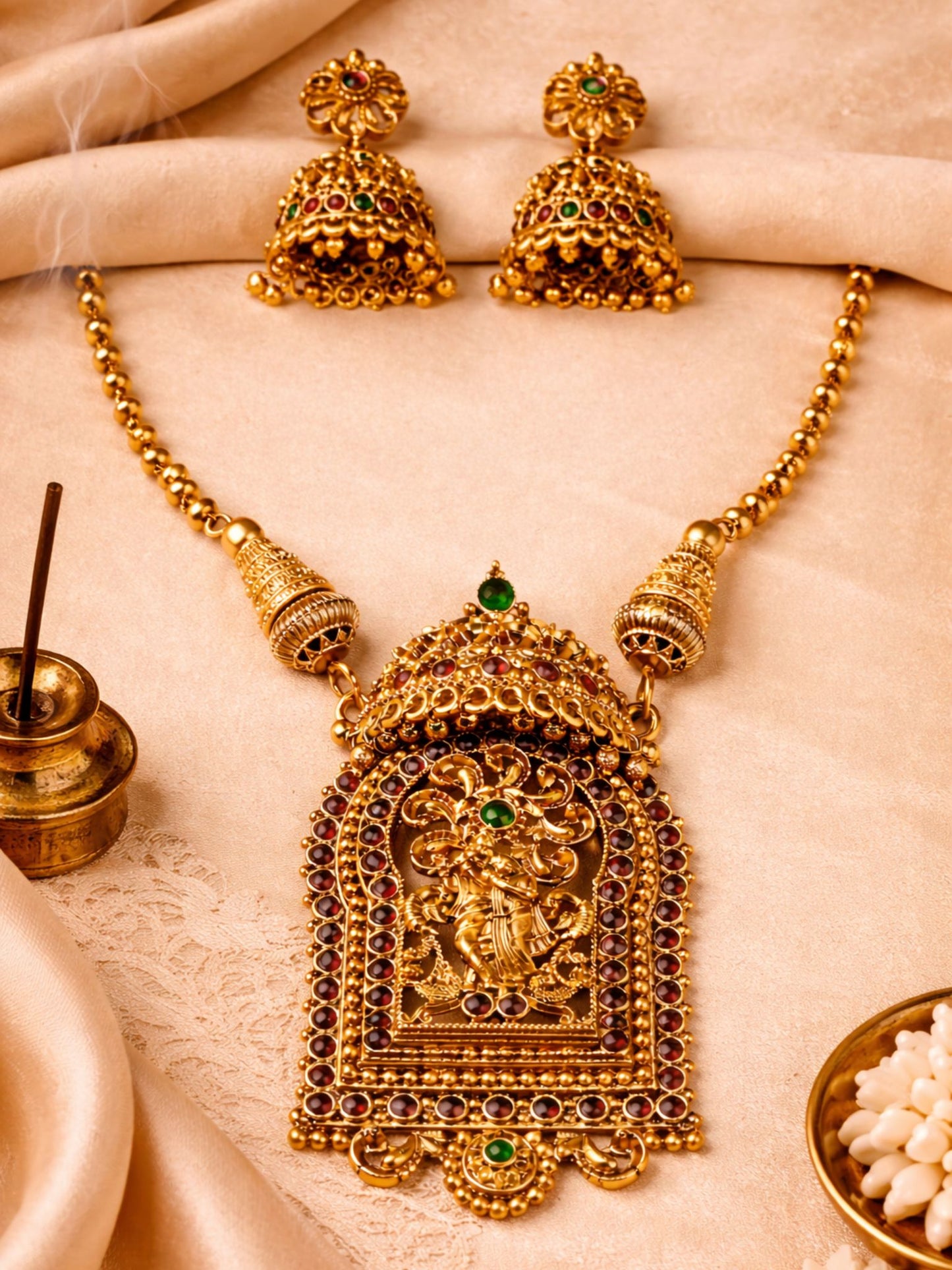 Lord Krishna Temple Necklace Set