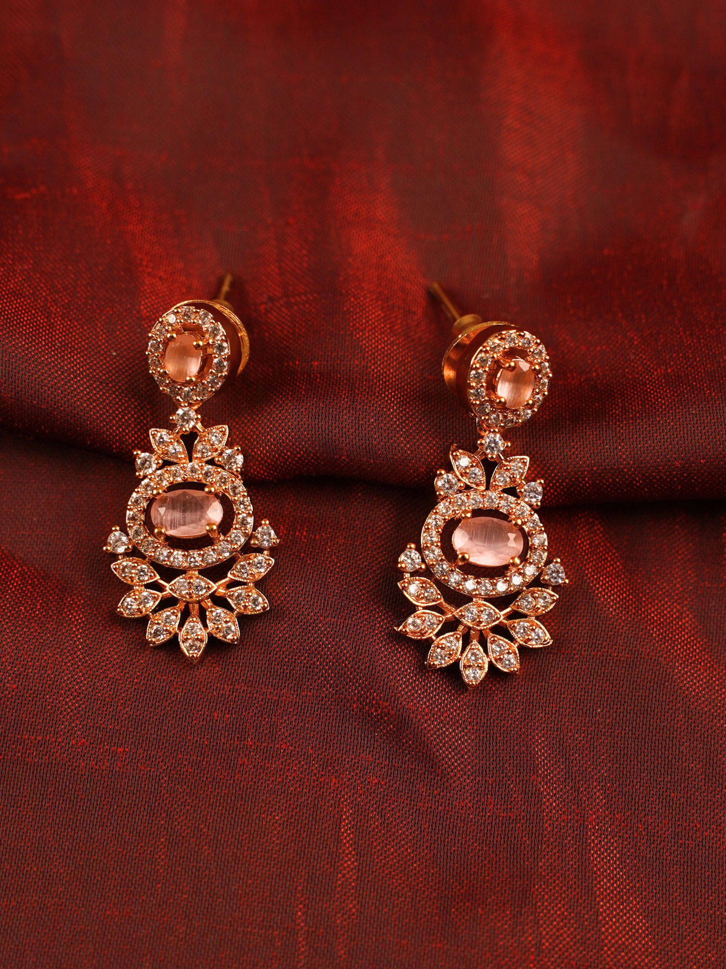 Elegant Rose Gold Necklace Set with Earrings