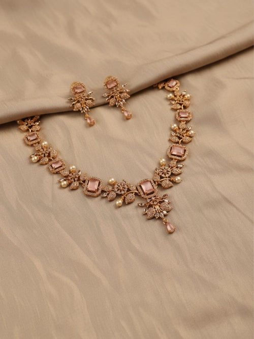 Blush Gold Crystal & Pearl Statement Necklace Set