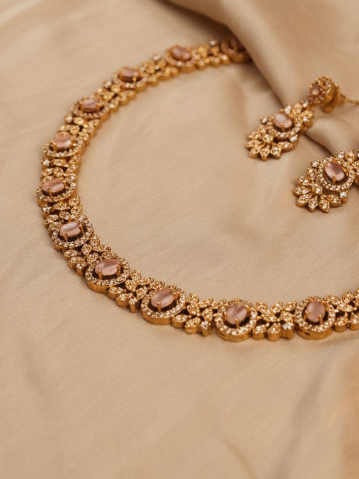 Elegant Rose Gold Necklace Set with Earrings