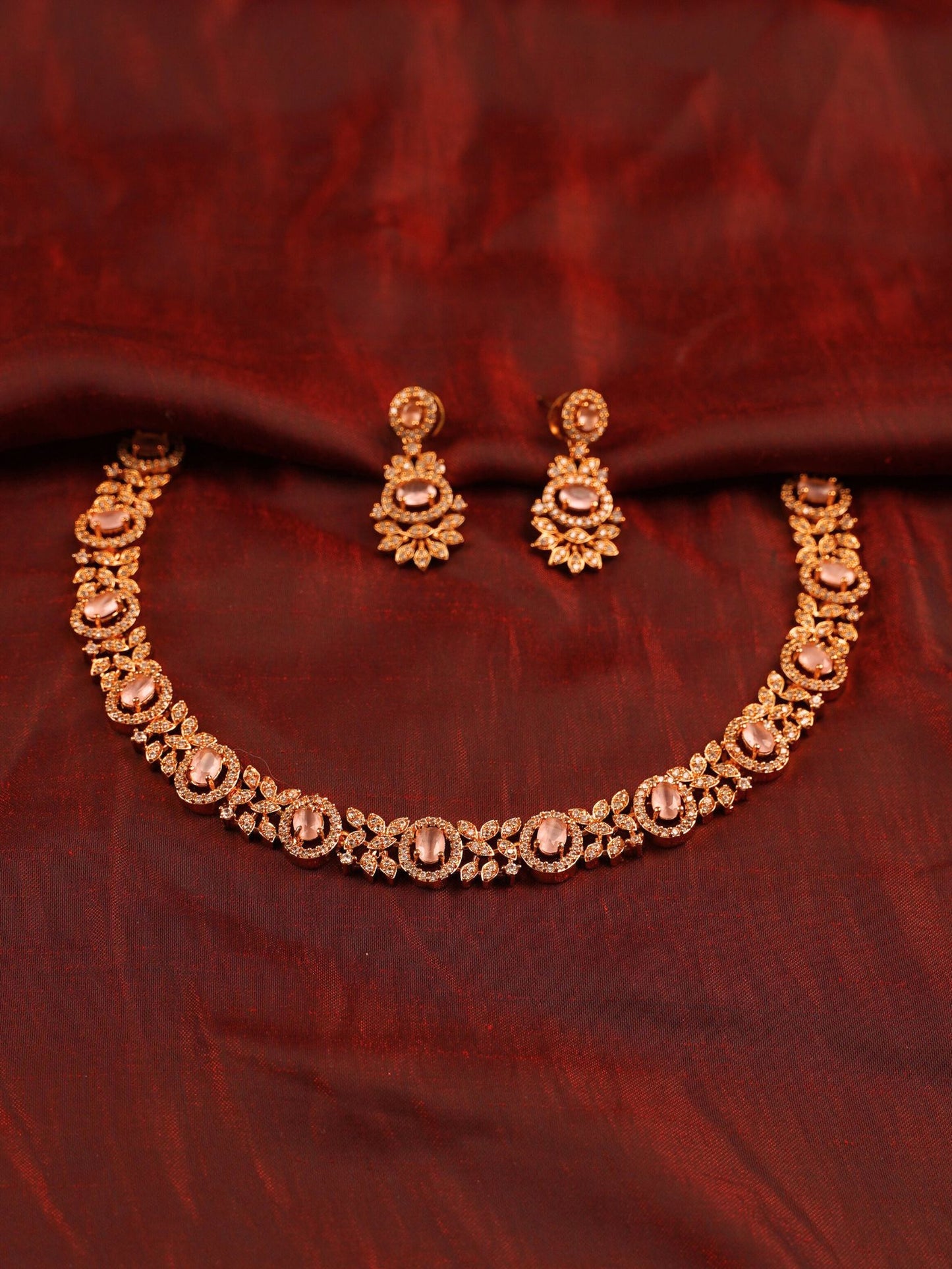 Elegant Rose Gold Necklace Set with Earrings
