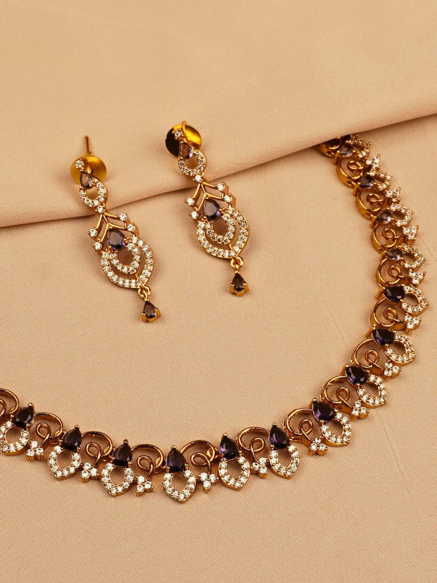 Amber Bloom Necklace Set with purple and white stone