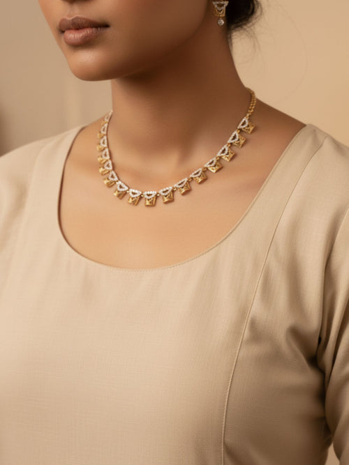 Contemporary Gold Cutwork Necklace Set with Crystal Accents