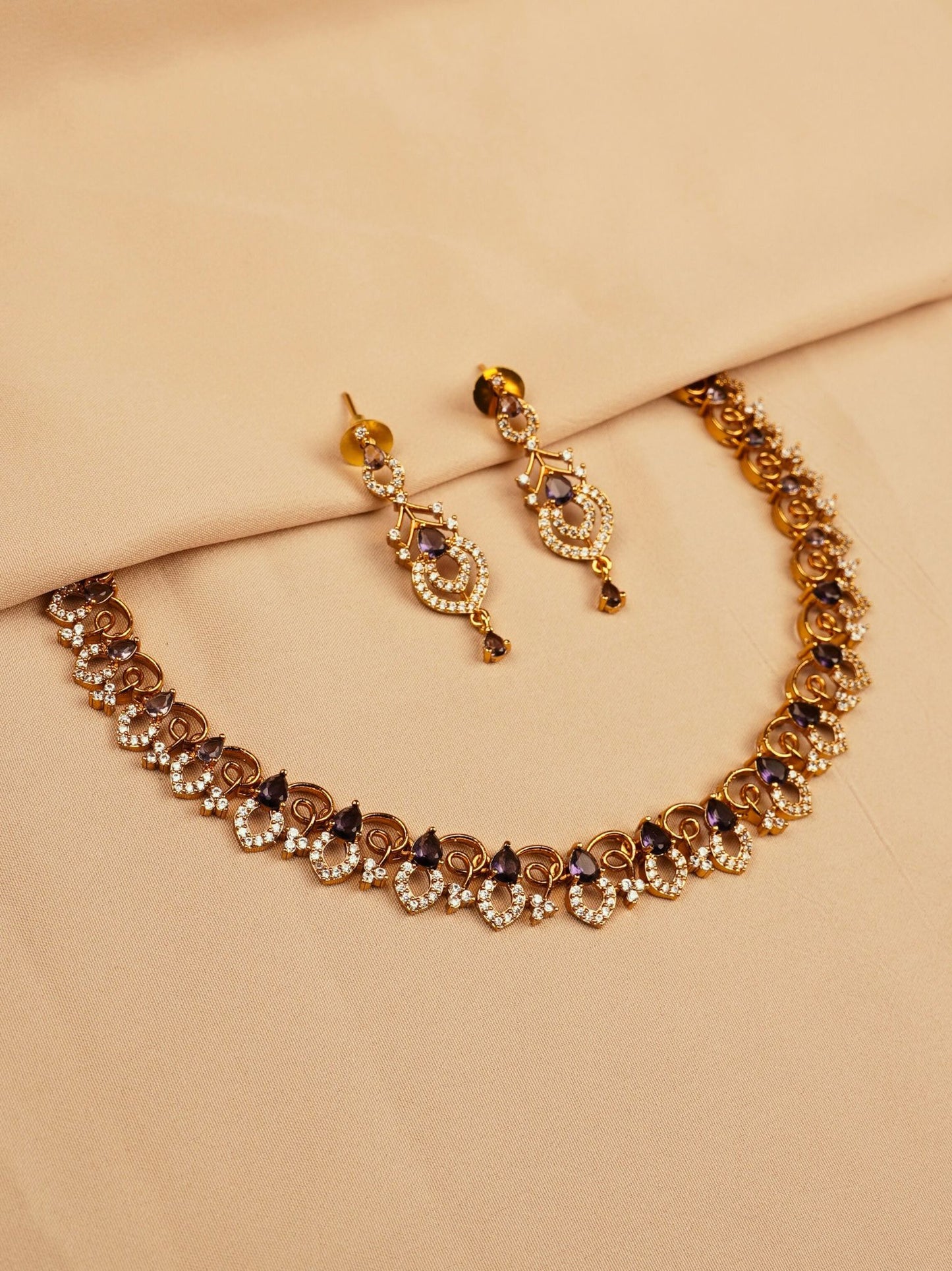 Amber Bloom Necklace Set with purple and white stone