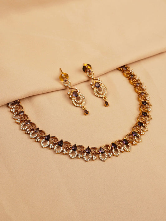 Amber Bloom Necklace Set with purple and white stone