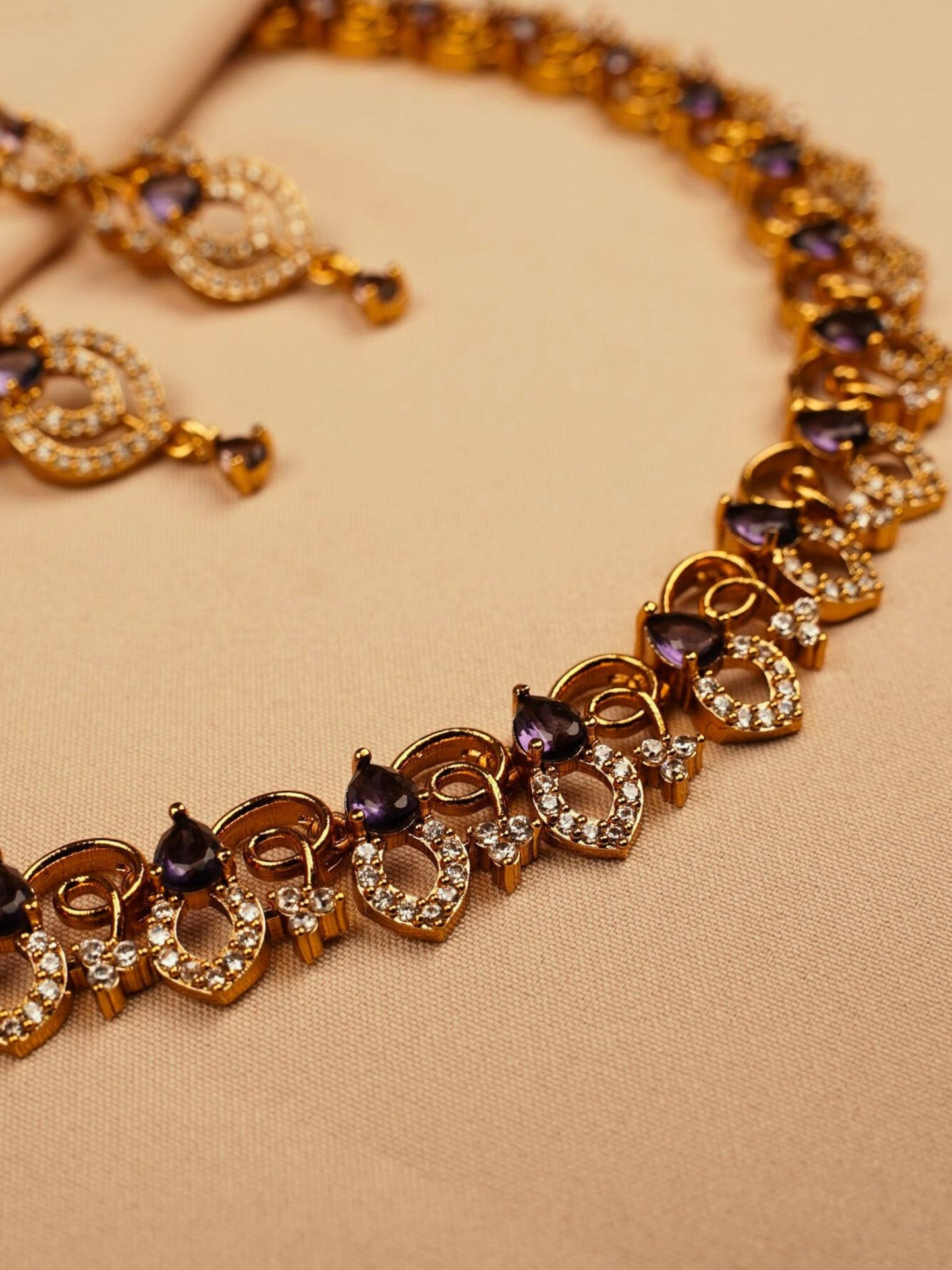 Amber Bloom Necklace Set with purple and white stone