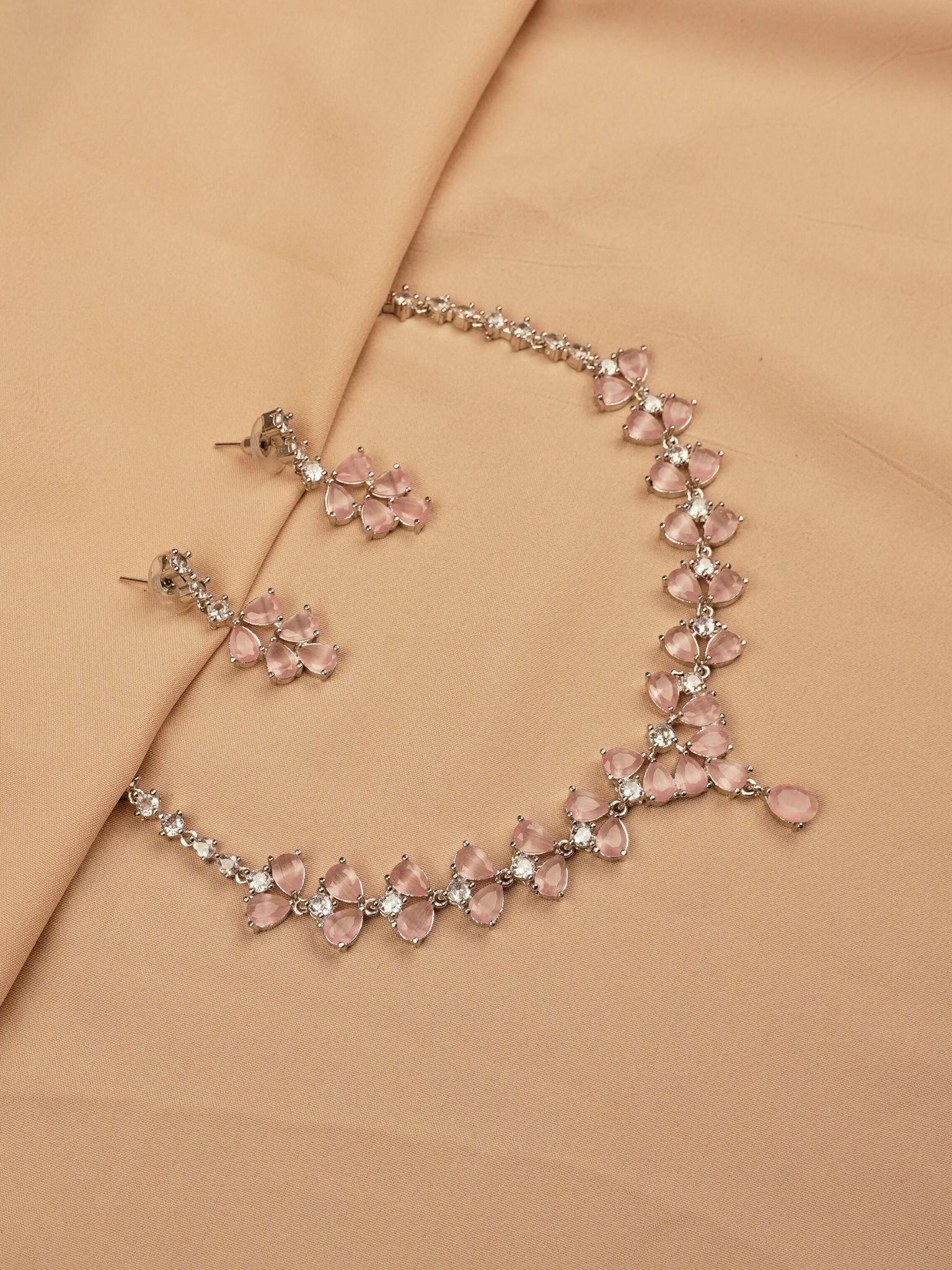 Blush Petal Silver Necklace Set