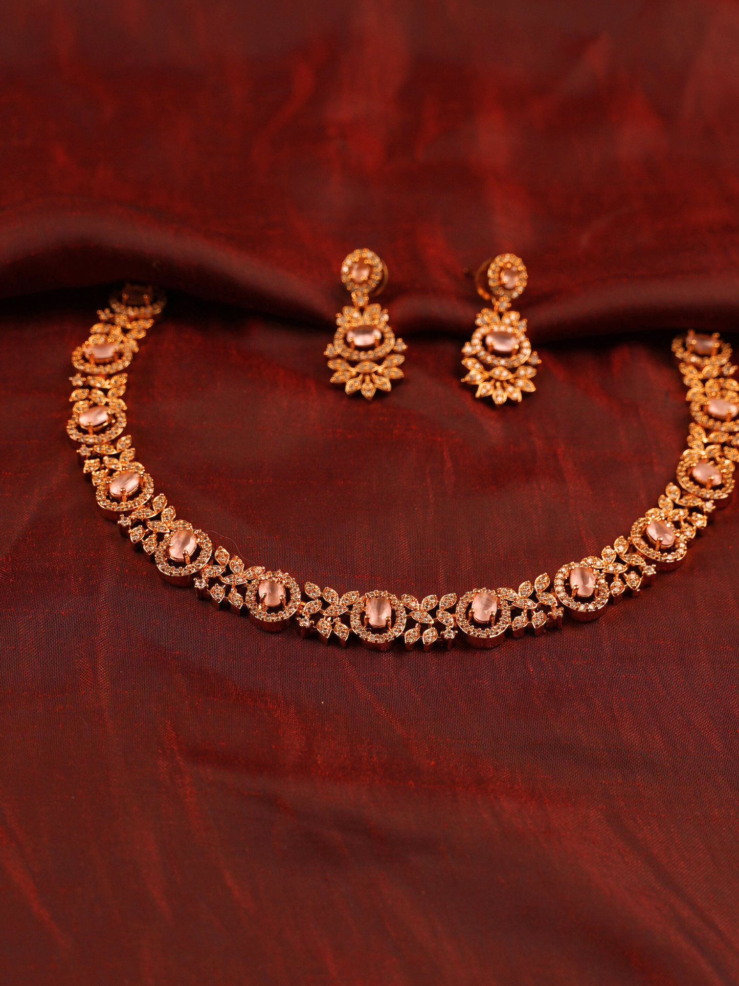 Elegant Rose Gold Necklace Set with Earrings