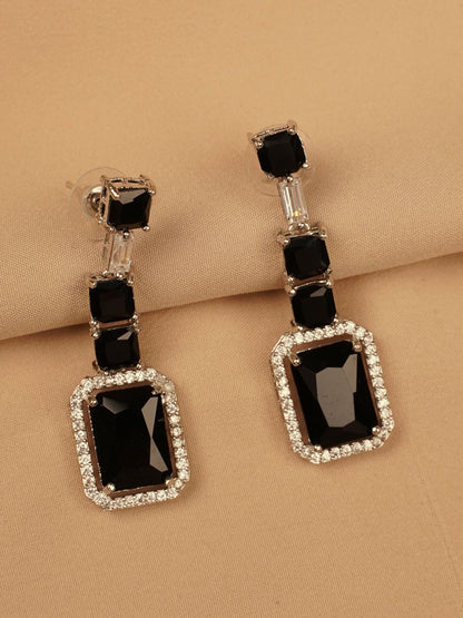 Silver-Plated Black Stone Necklace Set with Earrings