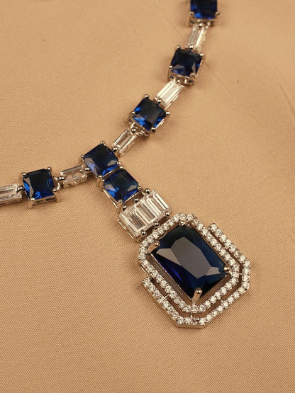 Silver-Plated Royal BlueStone Necklace Set with Earrings