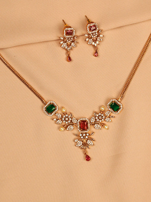 Emerald Green and Red Stone Necklace Set