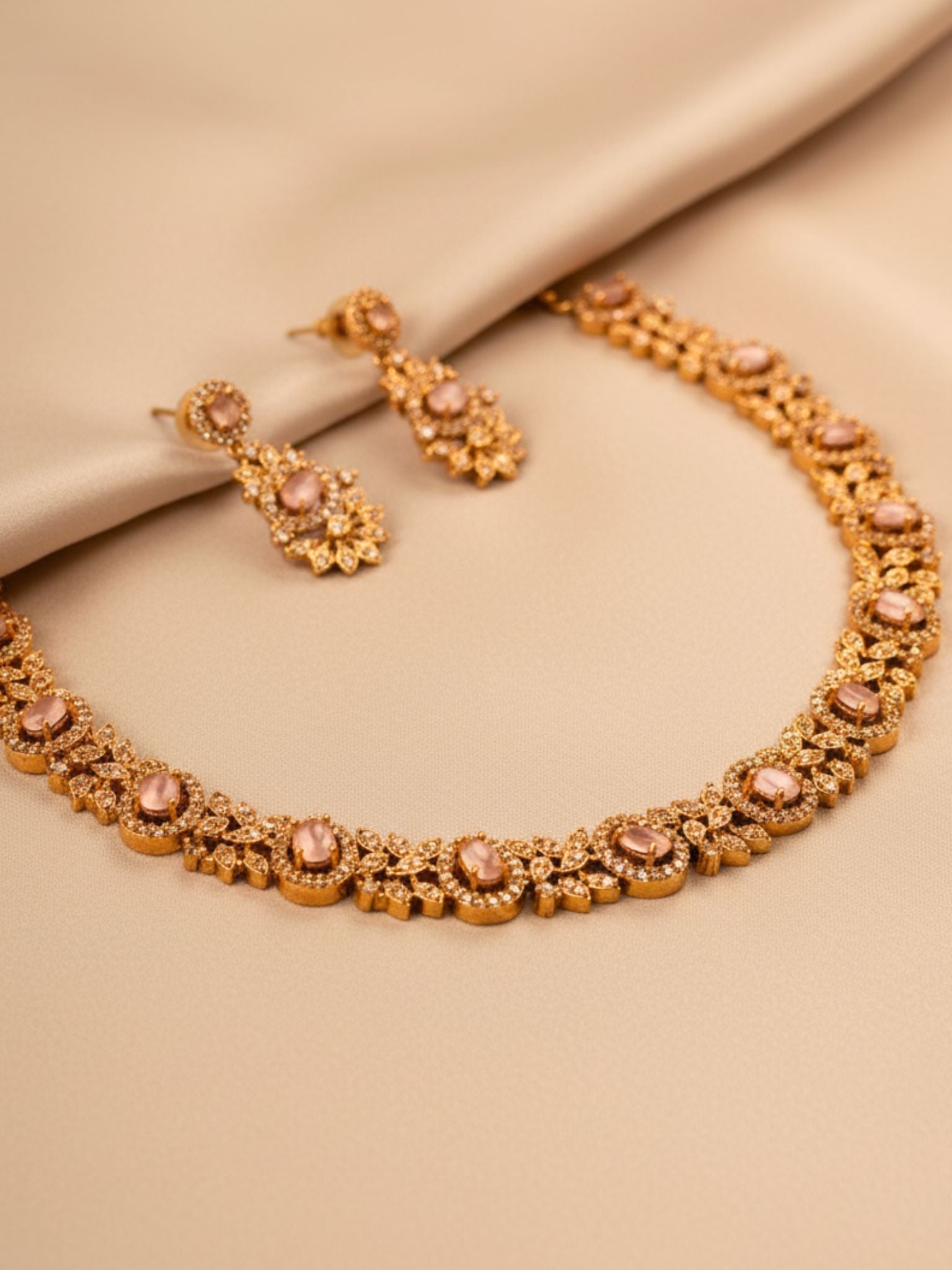 Elegant Rose Gold Necklace Set with Earrings