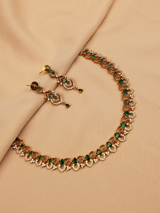 Elegant Gold-Plated Emerald Necklace Set with Earrings