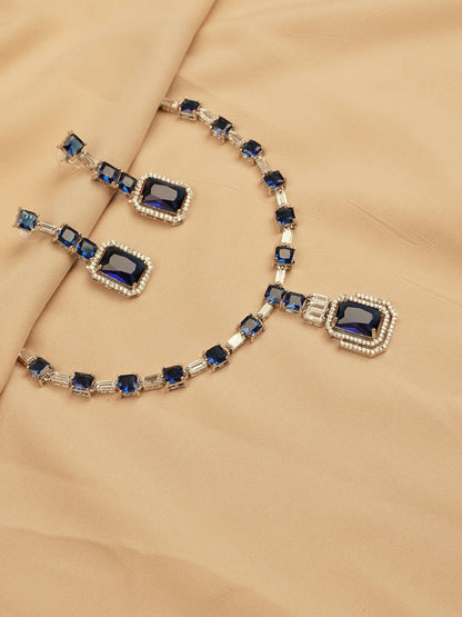 Silver-Plated Royal BlueStone Necklace Set with Earrings