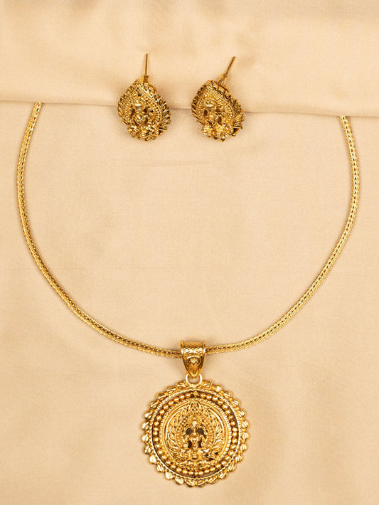 Lakshmi Round Pendant Long Chain Necklace KC599