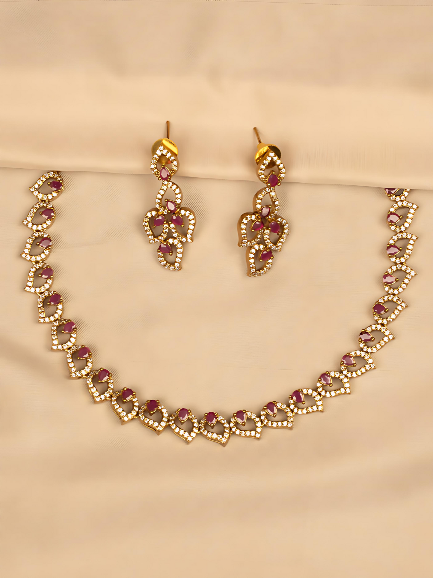 Red and White Stone Necklace Set – Elegant & Timeless KC594