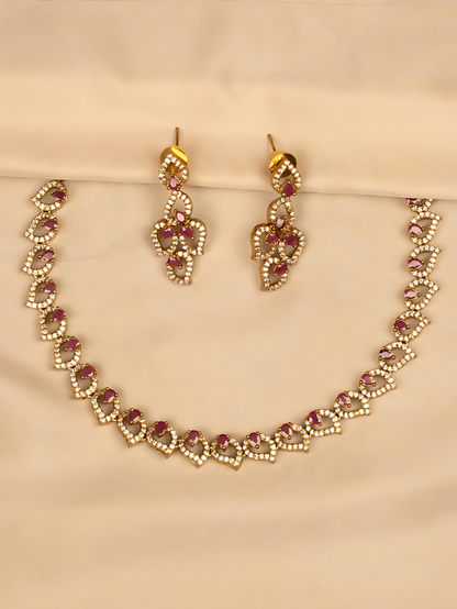 Red and White Stone Necklace Set – Elegant & Timeless KC594