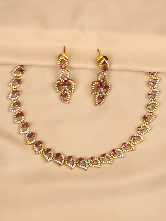 Red and White Stone Necklace Set – Elegant & Timeless KC594