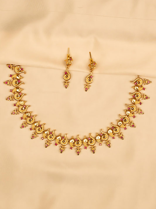 Elegant Small Red Stone Necklace Set – Simple & Timeless KC597