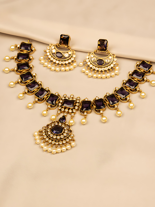 Elegant Purple Stone Necklace  KC576