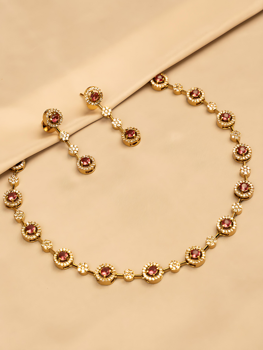 Elegant Simple Red And White Stone Necklace  KC573