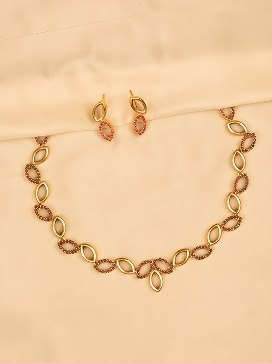Elegant Simple Red Necklace – Leaf Design, Premium Quality KC567