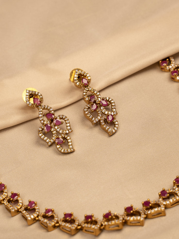 Red and White Stone Necklace Set – Elegant & Timeless KC594
