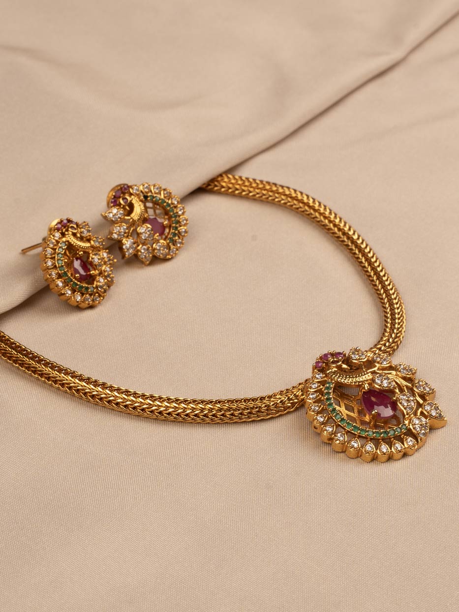 Peacock Designed Pendenat Necklace and earring set KC309