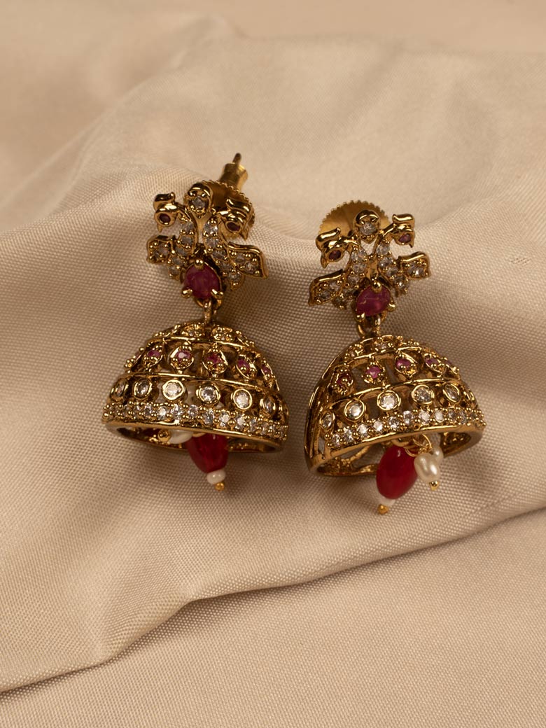 Elegant Red and white Stone Choker Necklace with Earring kc308