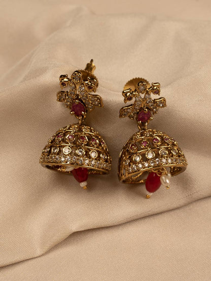 Elegant Red and white Stone Choker Necklace with Earring kc308