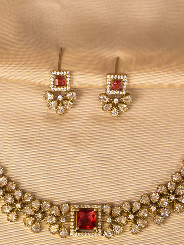 Ruby and White Stone Statement Necklace – Bold & Elegant KC584