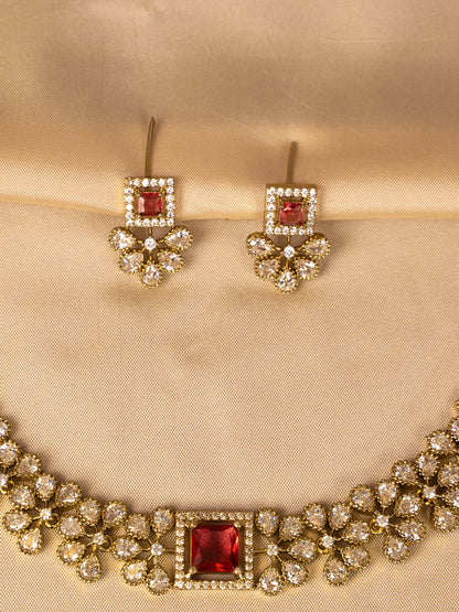 Ruby and White Stone Statement Necklace – Bold & Elegant KC584