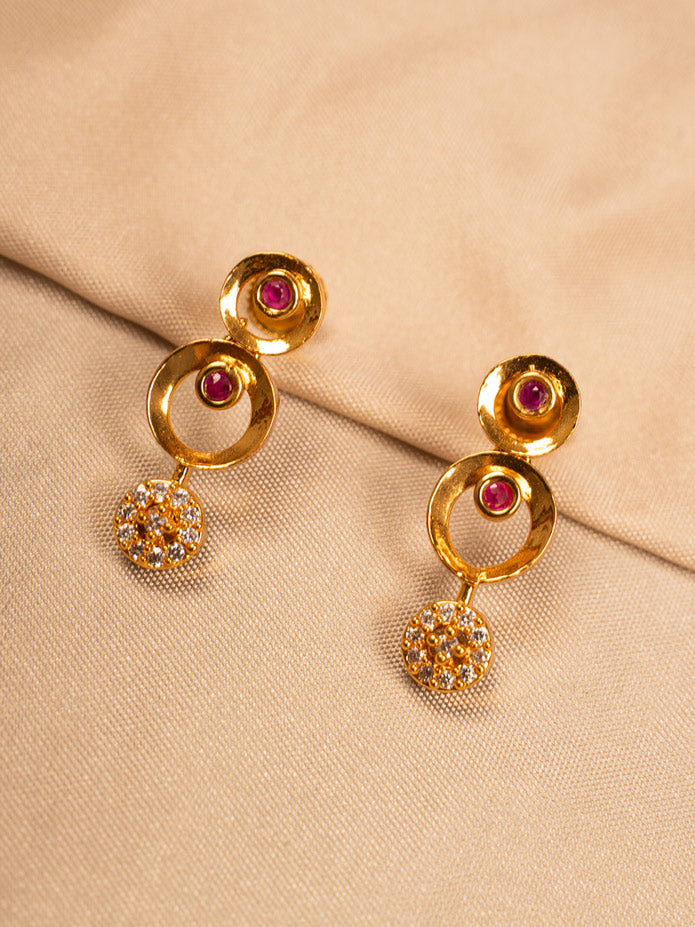 Radiant Gold-Plated Circular Drop Necklace Set with Earrings
