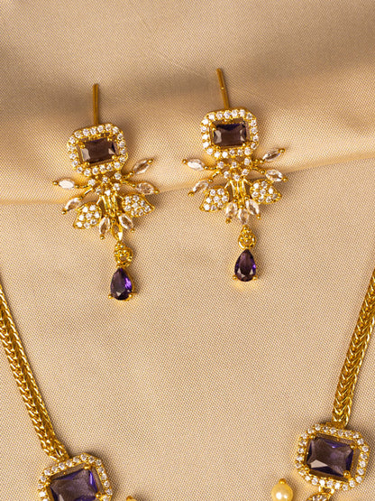 Purple and White Stone Necklace Set – Timeless & Graceful KC585