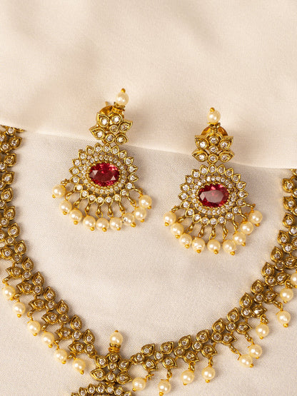 Elegant Ruby and White Bead Necklace – Classic & Timeless KC577