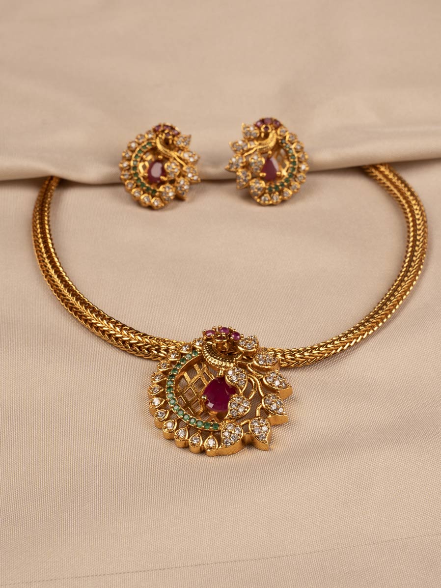 Peacock Designed Pendenat Necklace and earring set KC309