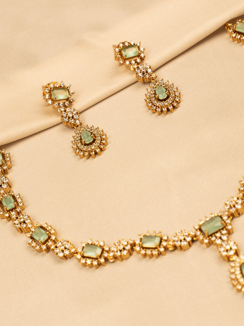 Elegant Green and White Stone Necklace Set KC569