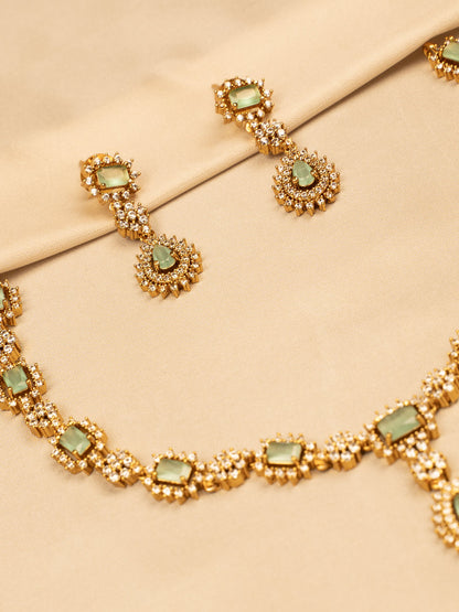 Elegant Green and White Stone Necklace Set KC569
