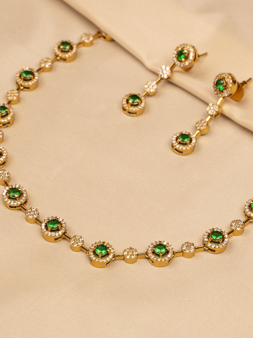 Elegant Green & Stone Necklace Set KC456