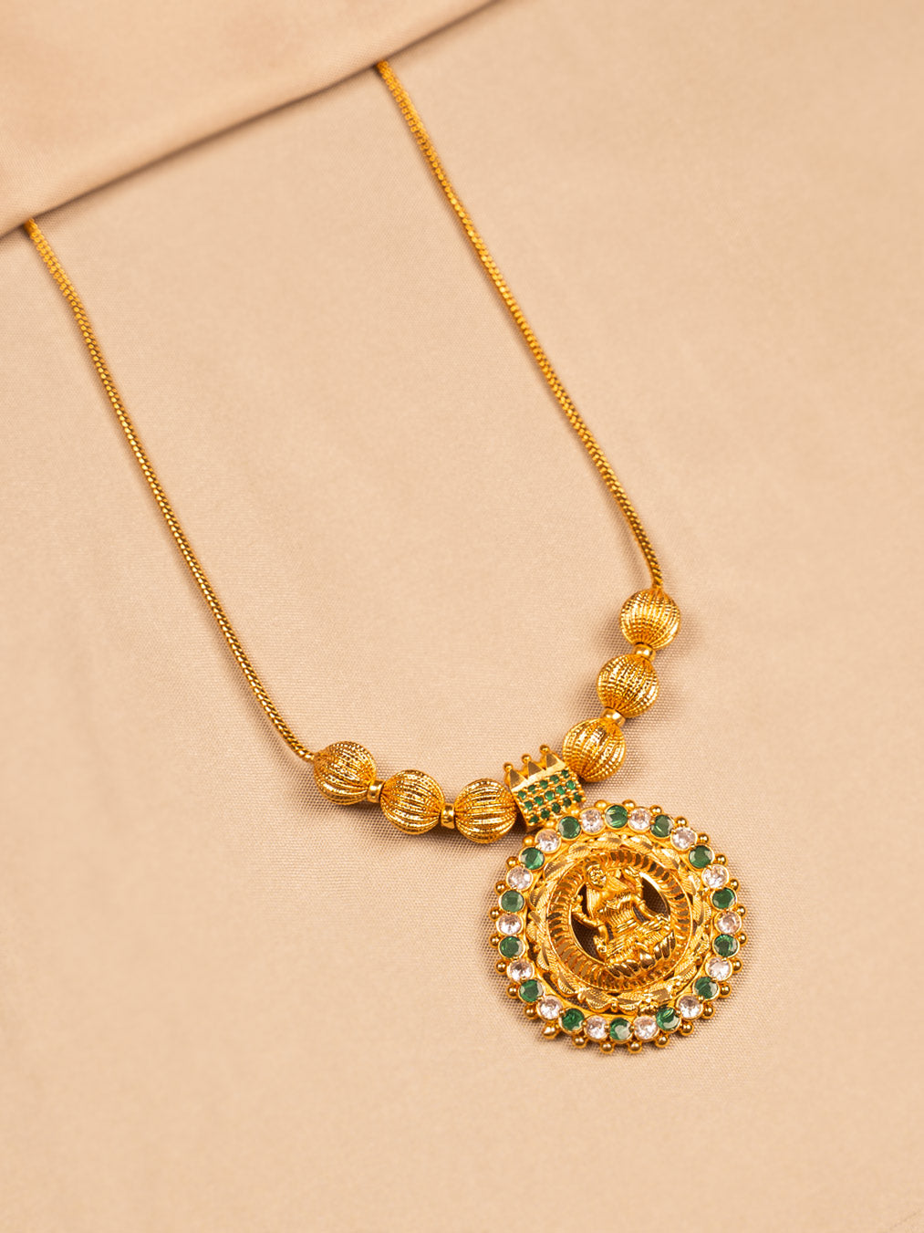 Gold Temple Necklace with Goddess Pendant
