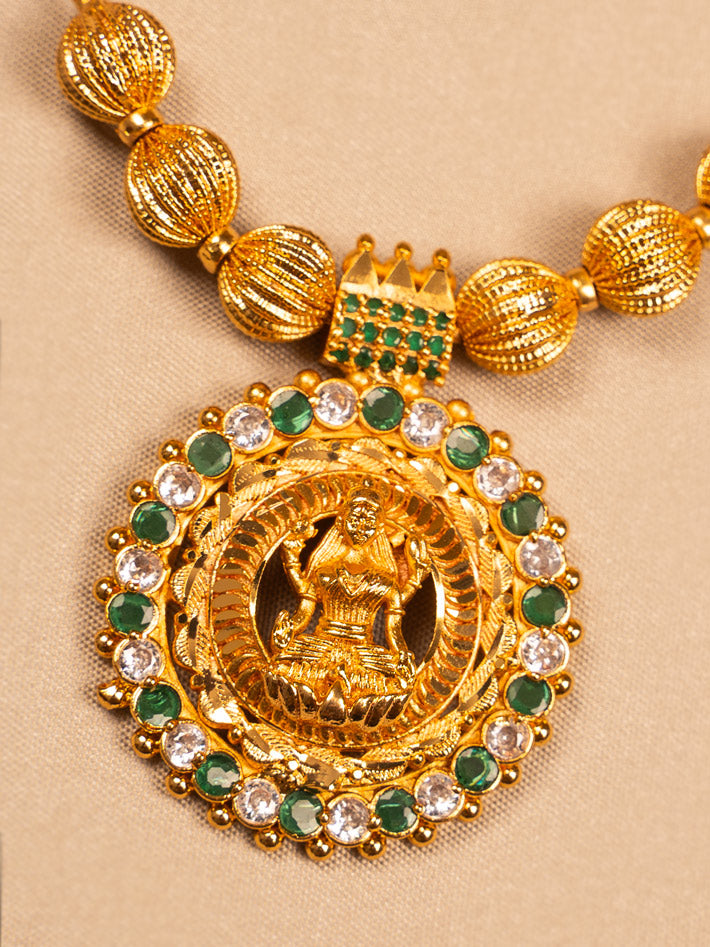 Gold Temple Necklace with Goddess Pendant