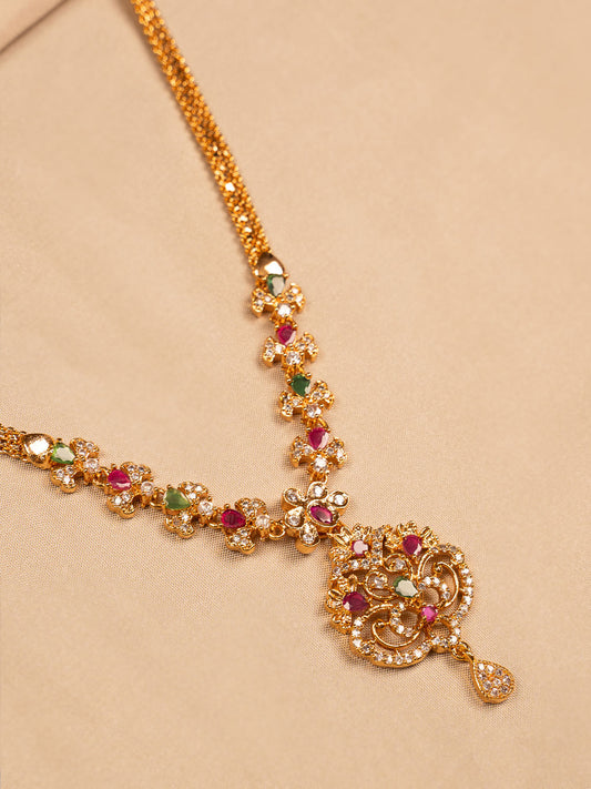Multicolour Gold-Toned Necklace with Intricate Pendant for Women
